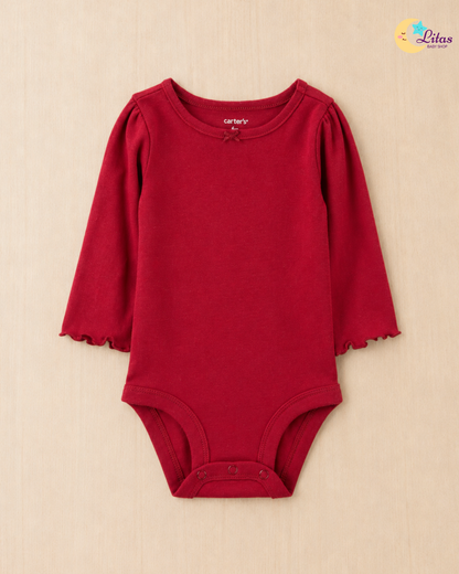 🍒 Original Carter’s Baby Girl 2-Piece Long-Sleeve Bodysuit & Floral Overalls Set – Berry Floral