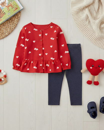 ❤️ Carter’s Baby Girl 2-Piece "Sweet Love" Button-Front Set – Red & Denim