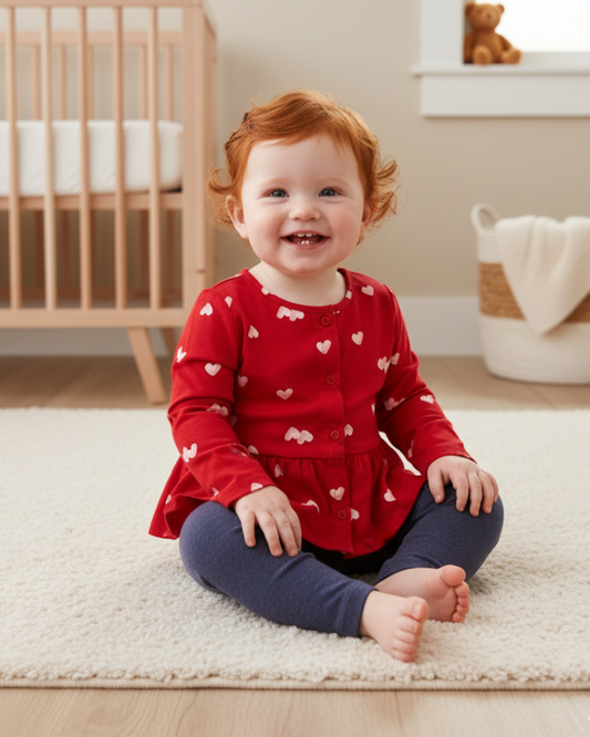 ❤️ Carter’s Baby Girl 2-Piece "Sweet Love" Button-Front Set – Red & Denim