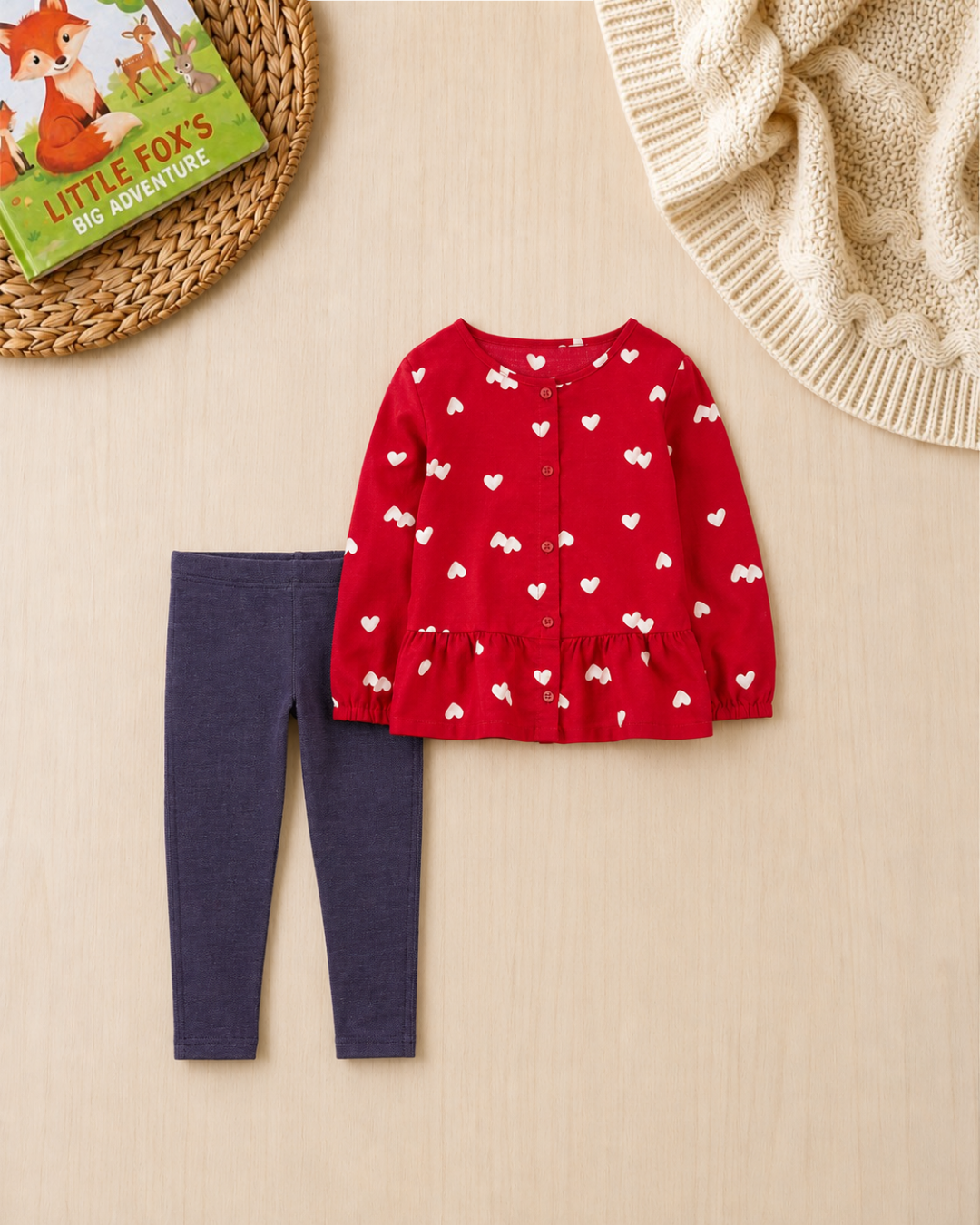 ❤️Original Carter’s Baby Girl 2-Piece "Sweet Love" Button-Front Set – Red & Denim