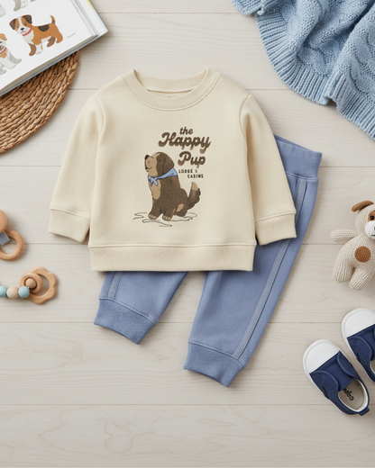 🐶 Carter’s Baby Boy 2-Piece "Happy Pup" Set – Sand & Dusty Blue