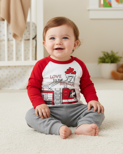 🚒 Carter’s Baby Boy 2-Piece "Love to the Rescue" Set – Red & Heather Grey