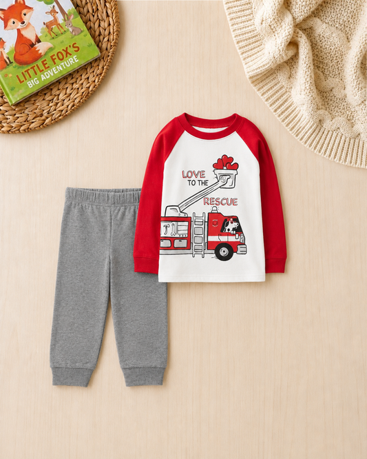 🚒Original Carter’s Baby Boy 2-Piece "Love to the Rescue" Set – Red & Heather Grey