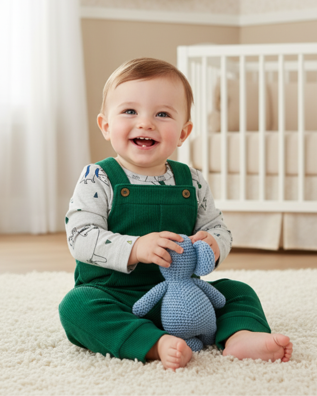 🌲 Carter’s Baby Boy 2-Piece Waffle Knit Overall Set – Forest Green & Heather Grey