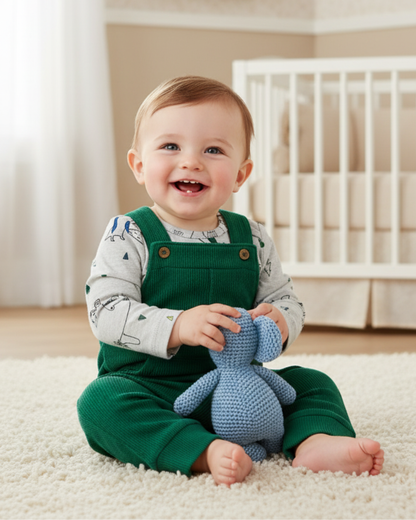 🌲 Carter’s Baby Boy 2-Piece Waffle Knit Overall Set – Forest Green & Heather Grey