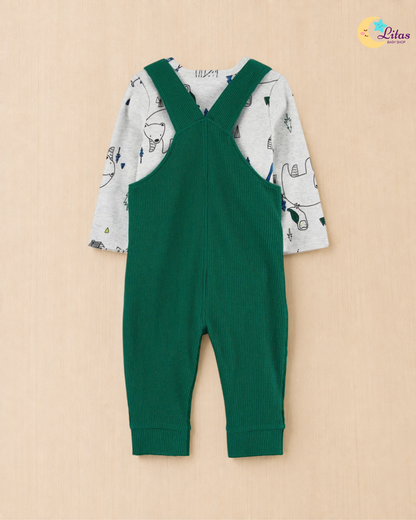 🐻 Original Carter’s 2-Piece Long-Sleeve Bodysuit & Overalls Set – Green Bear & Forest