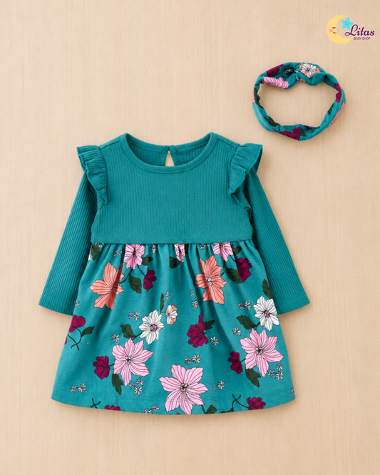 🌸Original Carter’s Baby Girl 2-Piece Dress Set with Built-In Bodysuit – Floral
