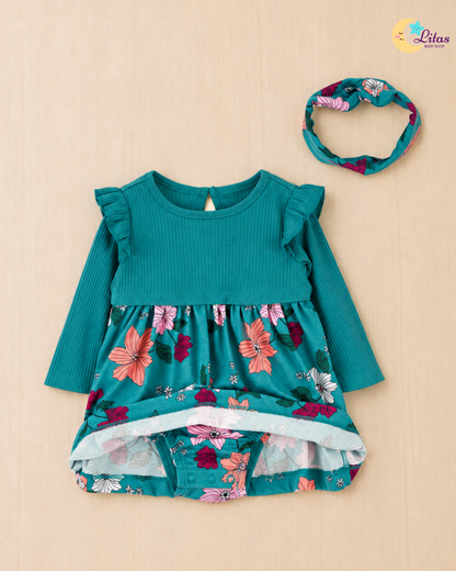 🌸Original Carter’s Baby Girl 2-Piece Dress Set with Built-In Bodysuit – Floral