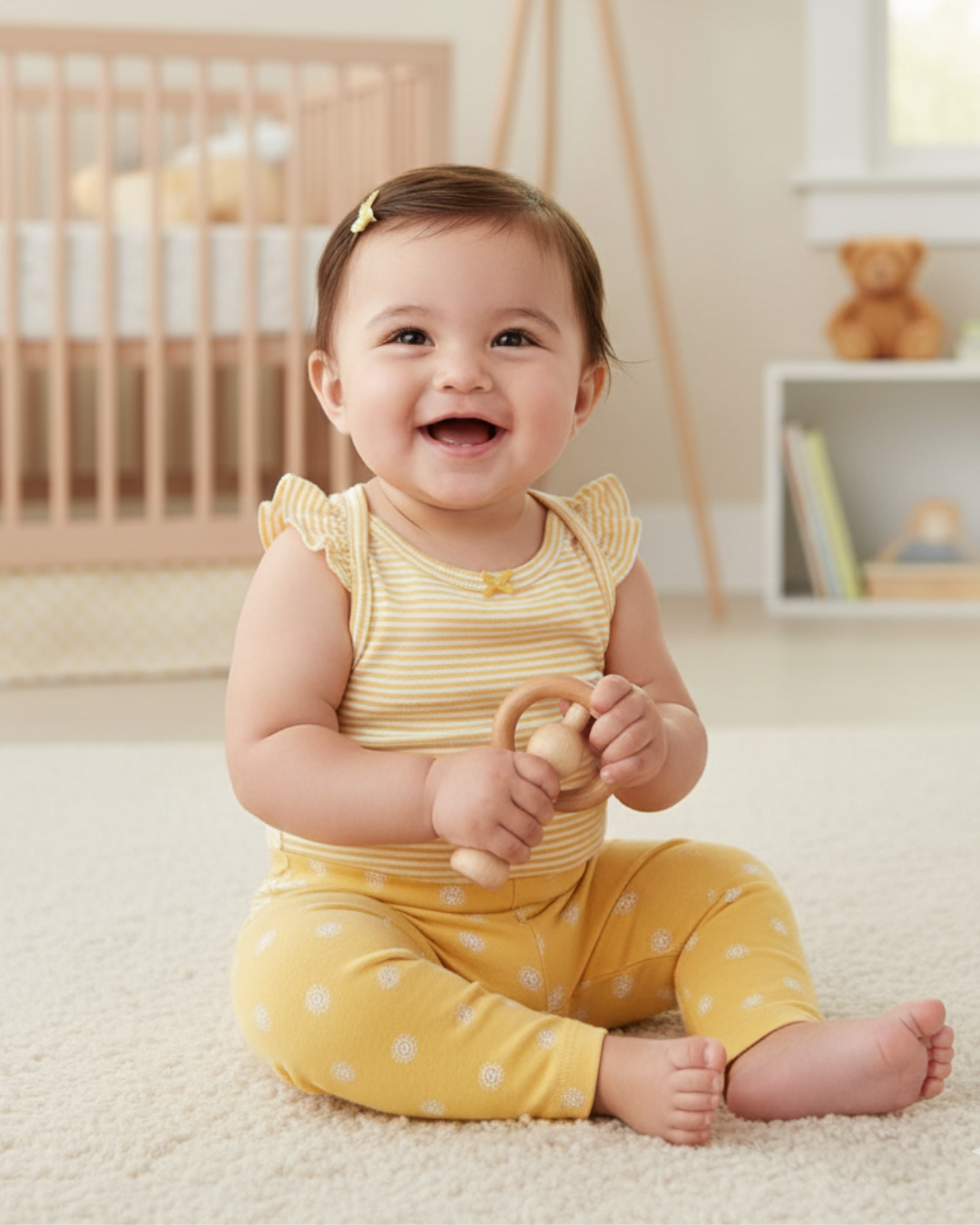 🌻 Carter’s Baby Girl 3-Piece "Golden Garden" Set – Yellow & Ivory