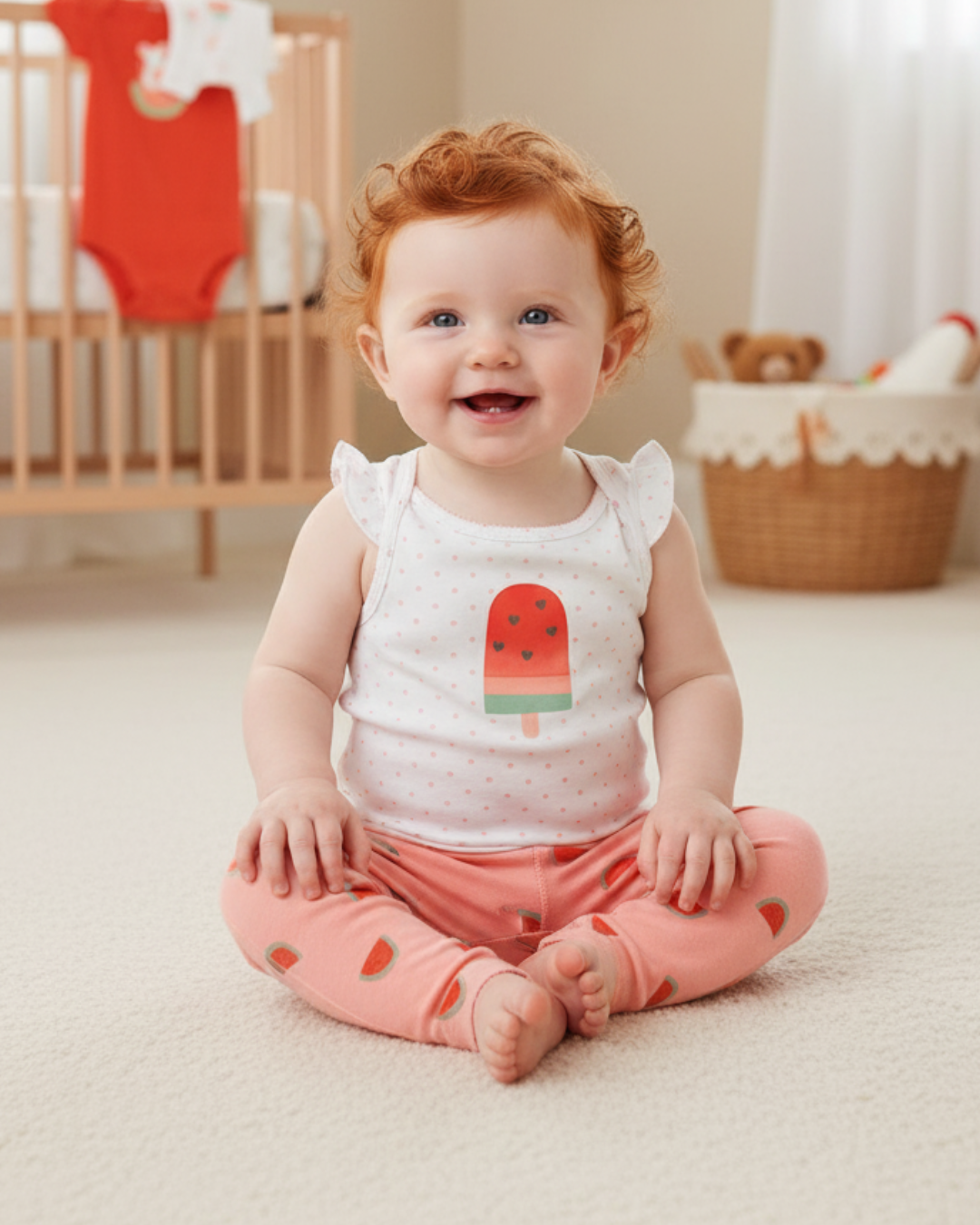 🍉 Carter’s Baby Girl 3-Piece "Sweet Watermelon" Set – Coral & Pink