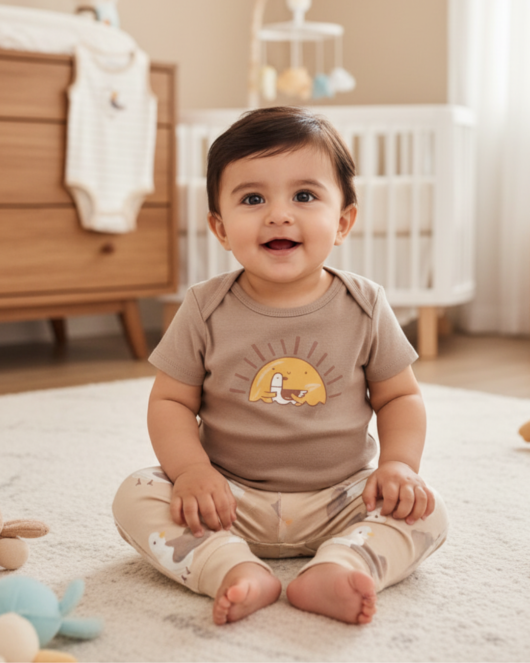 ☀️ Carter’s Baby Boy 3-Piece "Sun & Seagull" Set – Sand & Driftwood