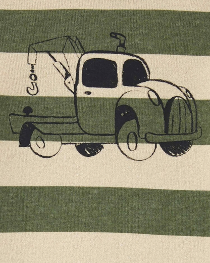 🚜 Carter’s Baby Boy 3-Piece Short & Long-Sleeve Bodysuits & Pants Set – Green Tow Truck