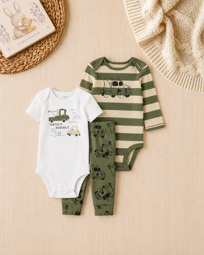 🚜 Original Carter’s Baby Boy "Little Builder" 7-Piece Baby Bundle
