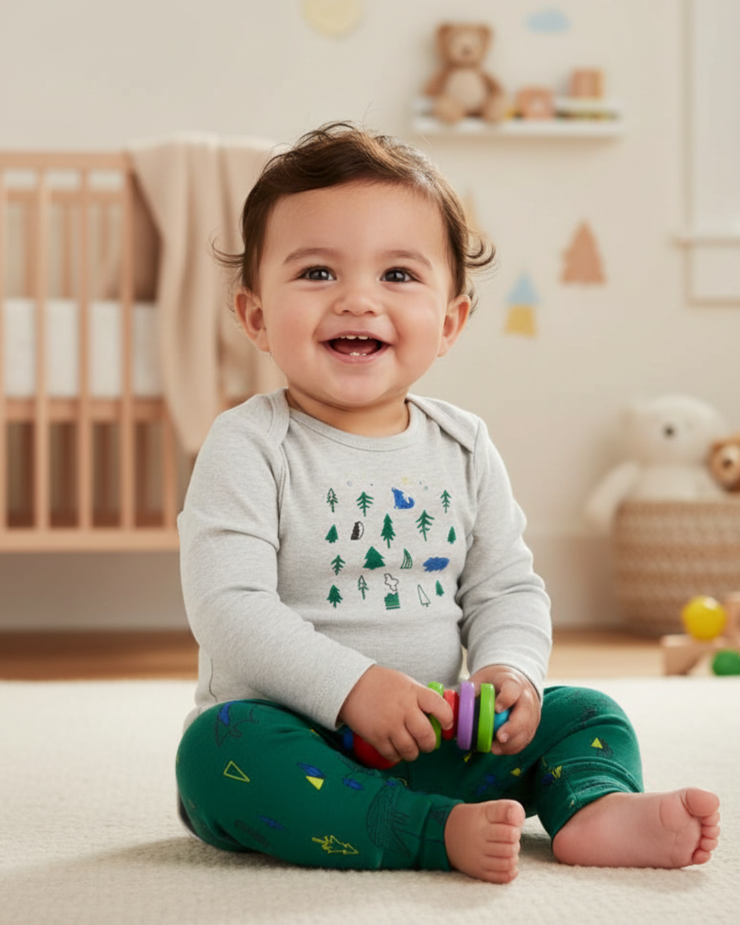 🌲 Carter’s Baby Boy 3-Piece "Mountain Explorer" Set – Heather Grey & Forest Green