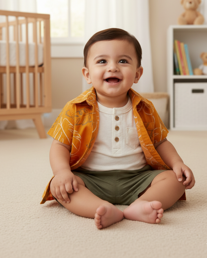 🌴 Carter’s Baby Boy 3-Piece "Island Resort" Set – Mustard & Olive