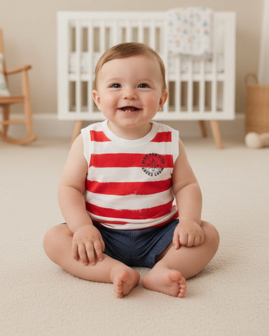 ⚓ Carter’s Baby Boy 3-Piece Surf & Stripes Summer Set – Red, White & Denim