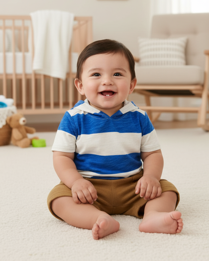 💙 Carter’s Baby Boy 3-Piece "Hey Buddy" Summer Set – Royal Blue & Camel