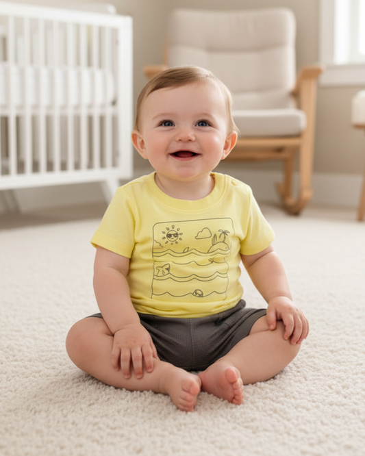 ☀️ Carter’s Baby Boy 3-Piece "Sunny Side" Summer Set – Yellow & Grey