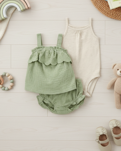 🌿 Carter’s Baby Girl 3-Piece Sage Garden Eyelet Summer Set