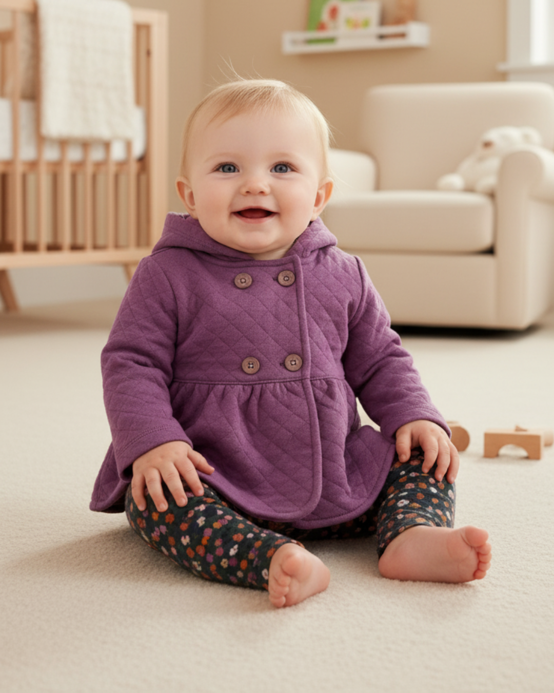 💜 Carter’s Baby Girl 3-Piece "Amethyst Quilted" Hoodie Set – Purple & Floral