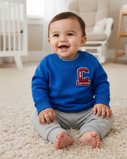 💙 Carter’s Baby Boy 3-Piece "Captain" Pullover Set – Royal Blue & Heather Grey