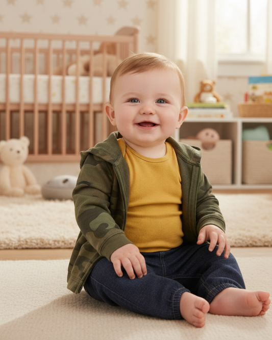 🌿 Carter’s Baby Boy 3-Piece "Camo Cool" Hoodie Set – Camouflage & Mustard