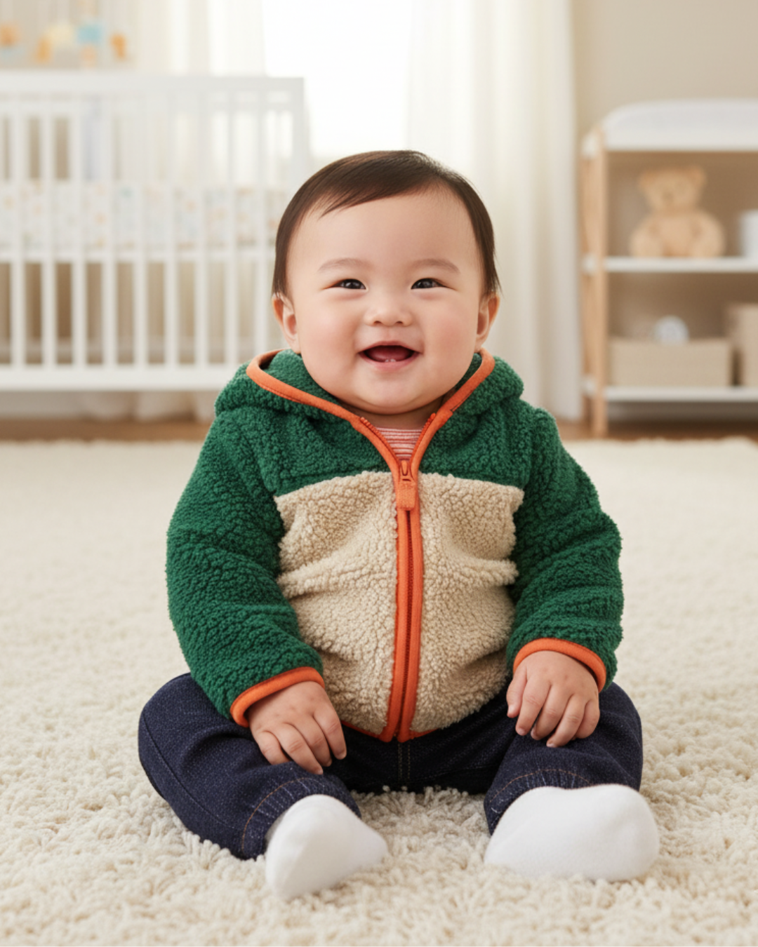 🌲 Carter’s Baby Boy 3-Piece "Rustic Ranger" Sherpa Set – Green, Beige & Stripe