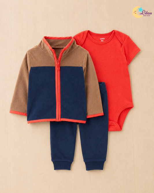 🦊 Carter’s Baby Boy 3-Piece "Active Explorer" Set – Navy, Brown & Orange