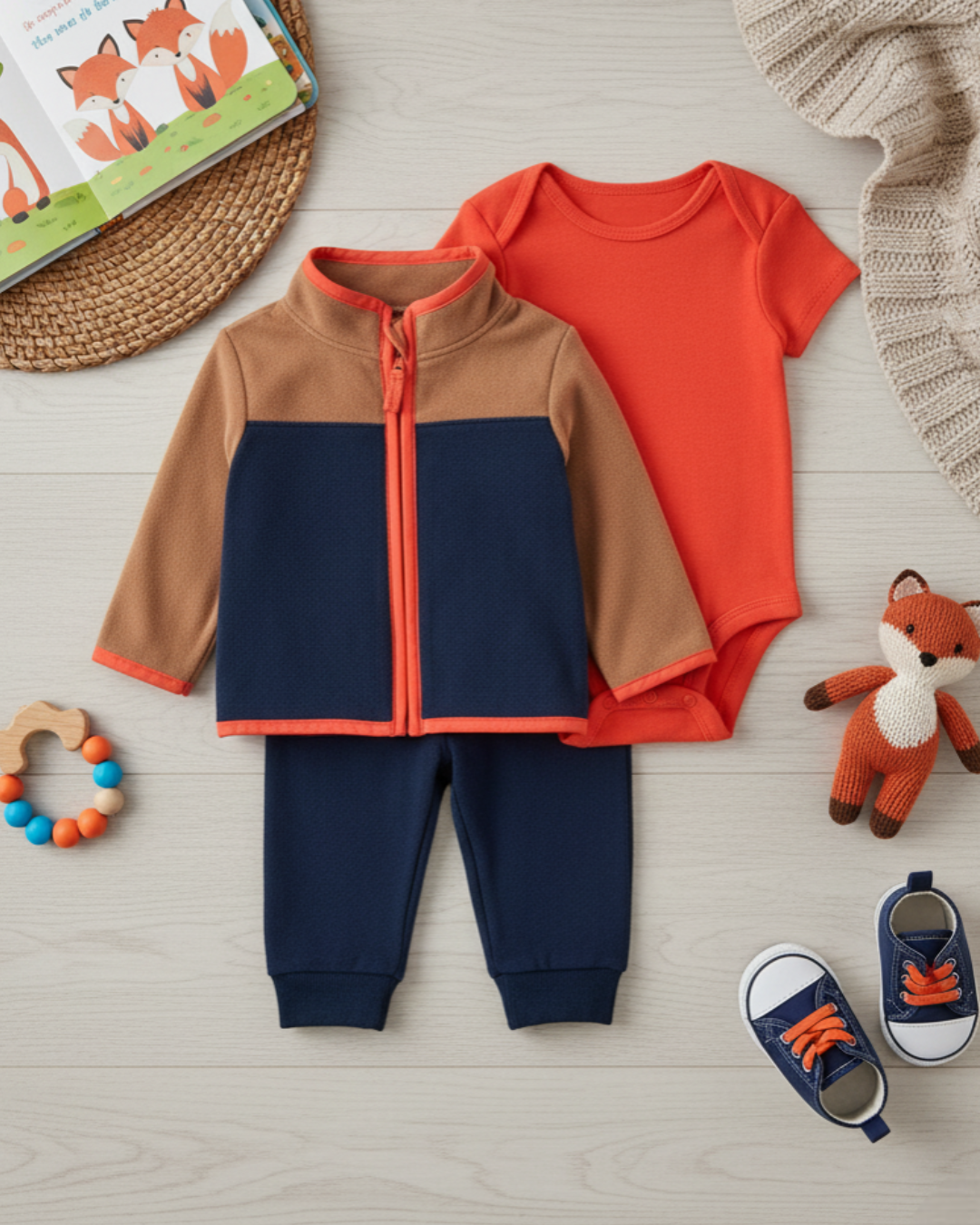 🦊 Carter’s Baby Boy 3-Piece "Active Explorer" Set – Navy, Brown & Orange