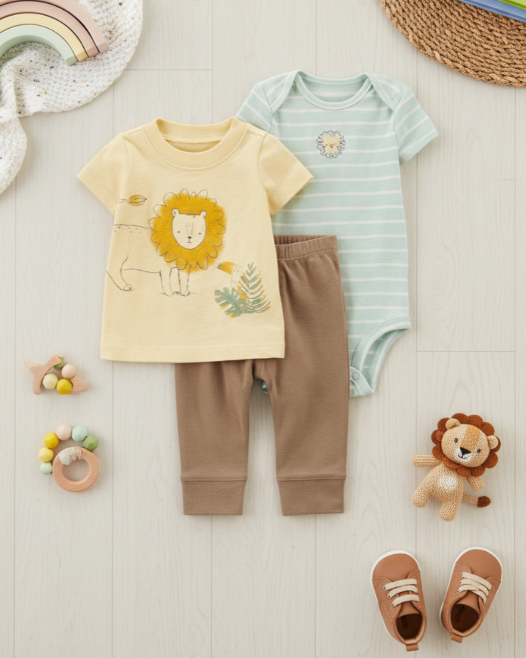 🦁 Carter’s Baby Boy 3-Piece "King of the Jungle" Set – Mustard & Mint