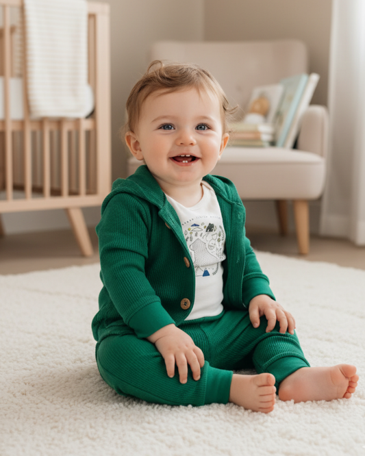🌲 Carter’s Baby Boy 3-Piece "Little Explorer" Set – Forest Green & Ivory