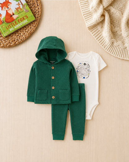 🌲Original Carter’s Baby Boy 3-Piece "Little Explorer" Set – Forest Green & Ivory