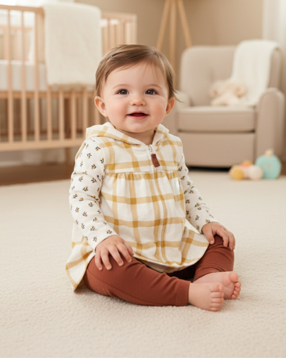 🍂 Carter’s Baby Girl 3-Piece "Autumn Bloom" Hooded Vest Set – Cream, Gold & Terracotta