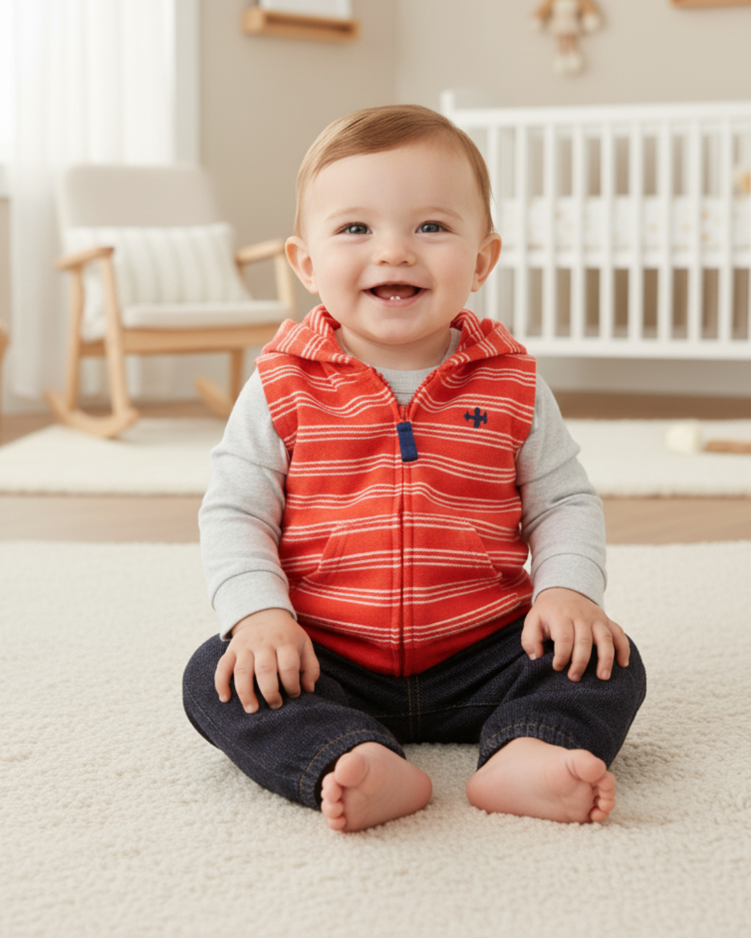 🚁 Carter’s Baby Boy 3-Piece "Sky High" Hooded Vest Set – Orange & Denim