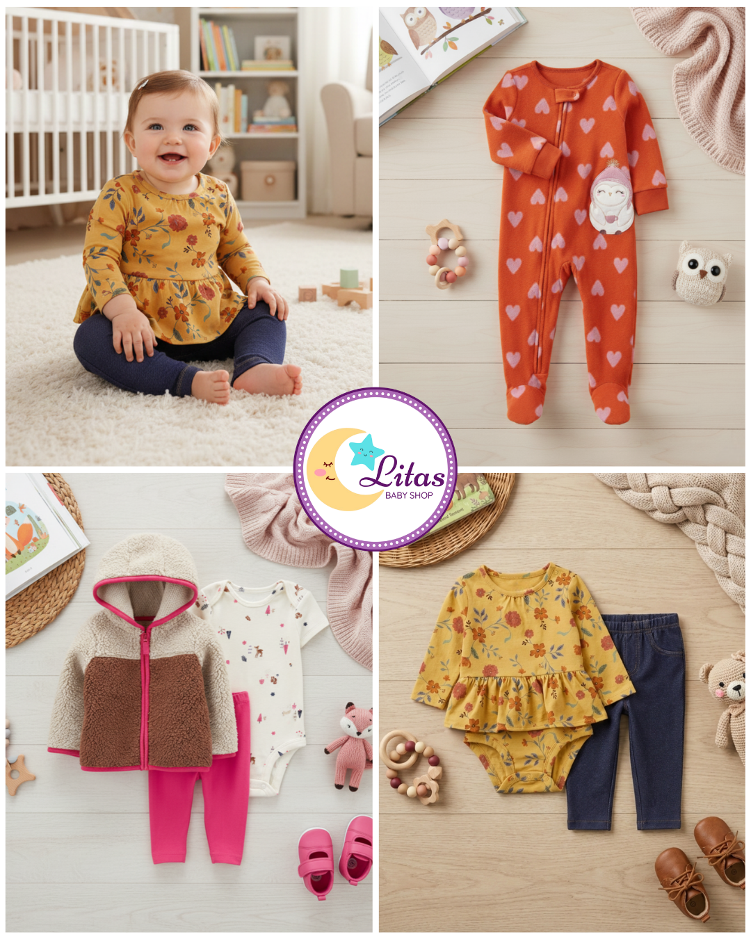 🌸 Baby Girl "Sherpa & Mustard" All-Carter’s Value Pack – 6-Piece Boutique Collection