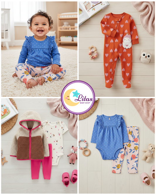 🌸 Baby Girl "Sherpa & Bluebell" All-Carter’s Value Pack – 6-Piece Boutique Collection