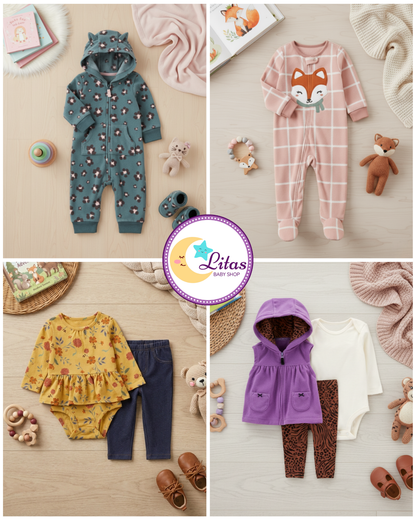 🌸 Baby Girl "Wild & Cozy" Value Pack – 7-Piece Carter’s & Boutique Collection