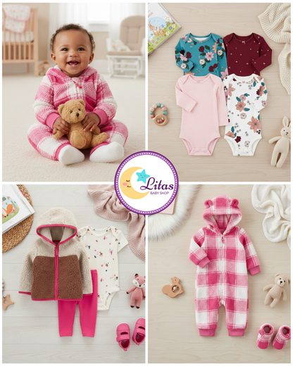 🌸 Baby Girl "Pink Plaid & Sherpa" All-Carter’s Value Pack – 8-Piece Boutique Collection