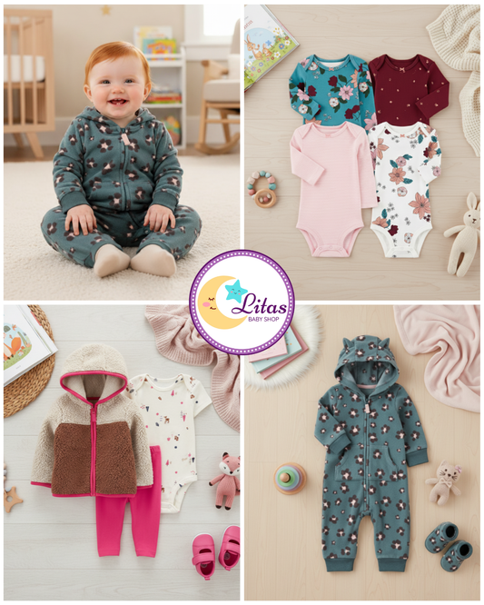 🌸 Baby Girl "Leopard & Sherpa" All-Carter’s Value Pack – 8-Piece Boutique Collection