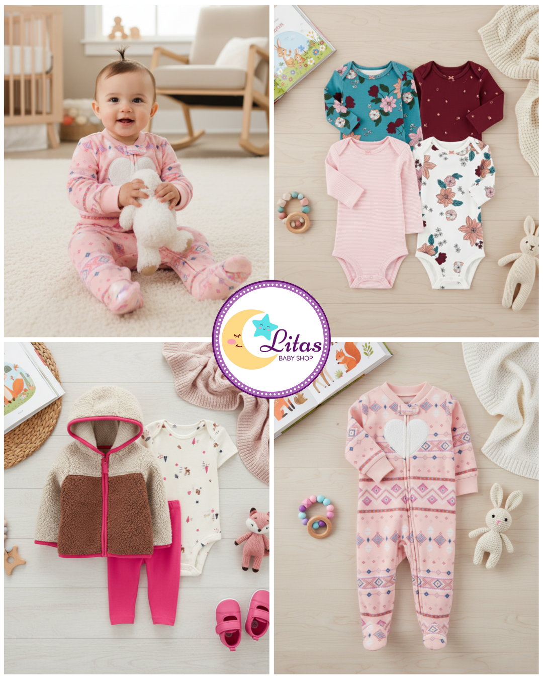 🌸 Baby Girl "Boho Heart & Sherpa" All-Carter’s Value Pack – 8-Piece Boutique Collection