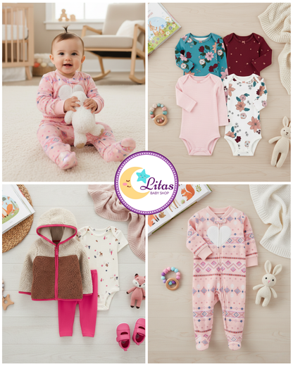 🌸 Baby Girl "Boho Heart & Sherpa" All-Carter’s Value Pack – 8-Piece Boutique Collection