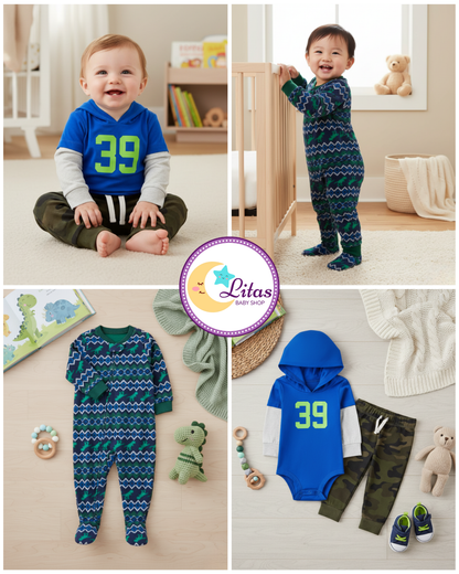 💙 Baby Boy "Dino Varsity" All-Carter’s Value Pack – 3-Piece Boutique Collection