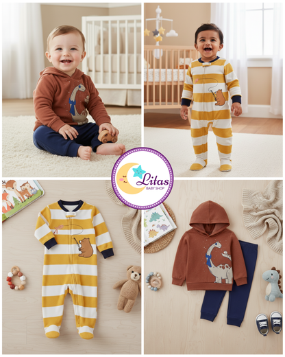 💙 Baby Boy "Dino & Bear" All-Carter’s Value Pack – 3-Piece Boutique Collection