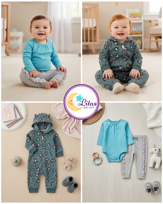 🌸 Baby Girl "Teal Bloom & Ruffles" All-Carter’s Value Pack – 3-Piece Boutique Collection