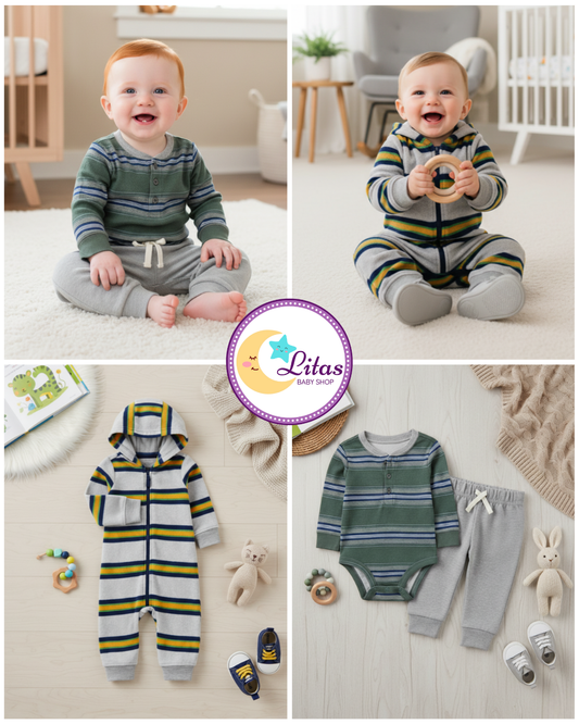 💙 Baby Boy "Harvest Stripe & Henley" All-Carter’s Value Pack – 3-Piece Boutique Collection