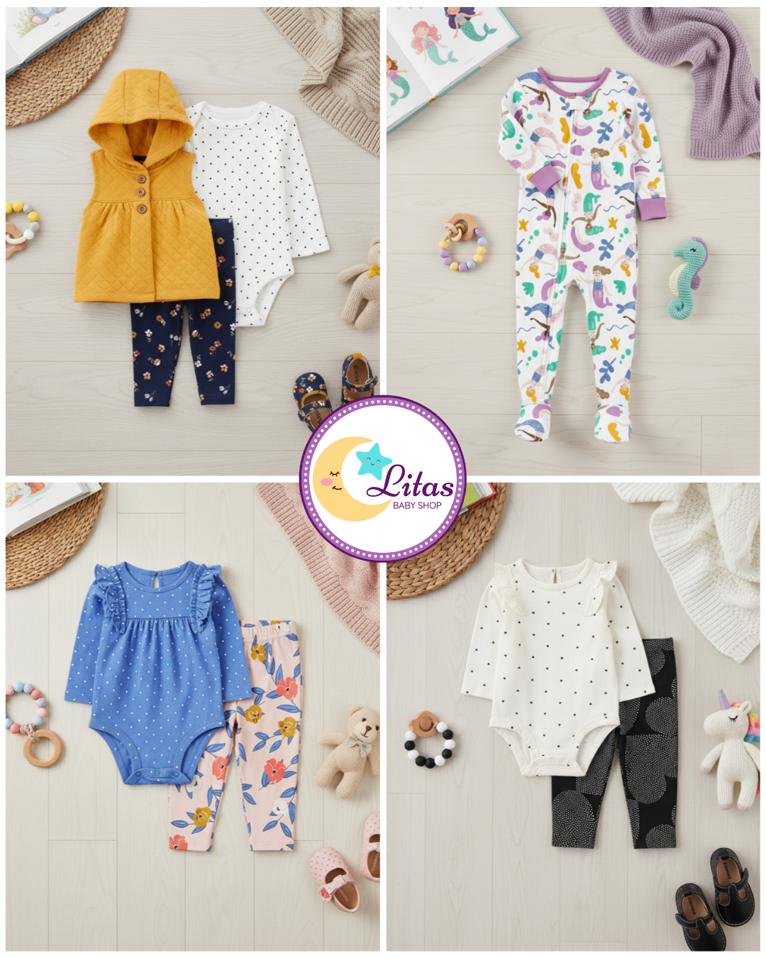 🌸 Baby Girl "Mermaid Wishes" All-Carter’s Value Pack –8-Piece Boutique Mega Collection