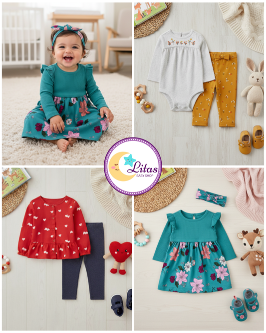 🌸 Baby Girl "Floral Heart" All-Carter’s Value Pack – 6-Piece Boutique Collection